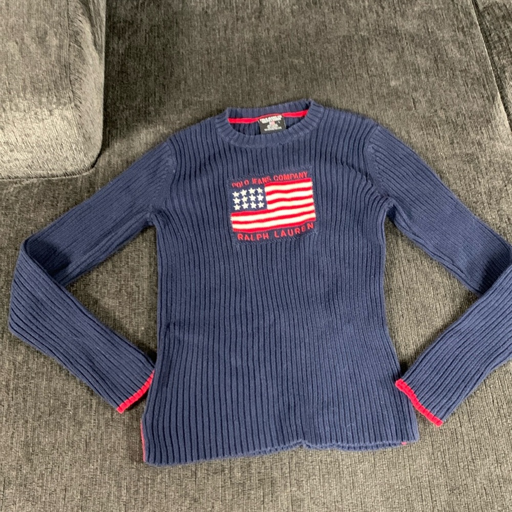 Polo by Ralph Lauren Patriotic Blue and Red Crew Neck Sweater